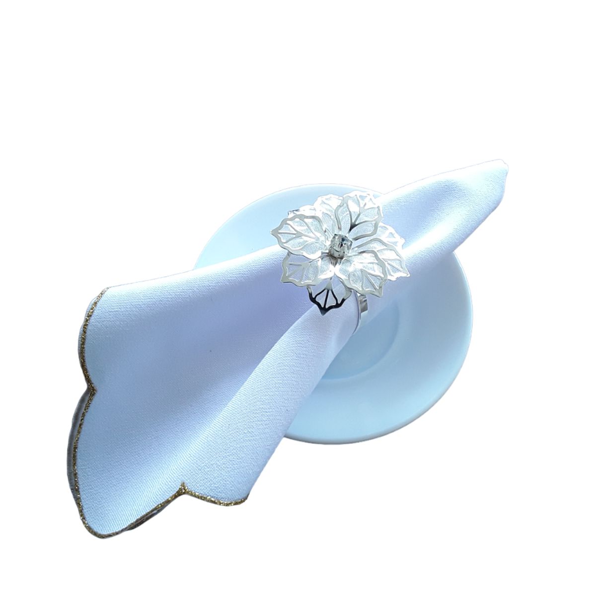 ARTESANAL - 6 SERVILLETEROS ANILLOS ARO PARA SERVILLETAS FLOR PLATEADA