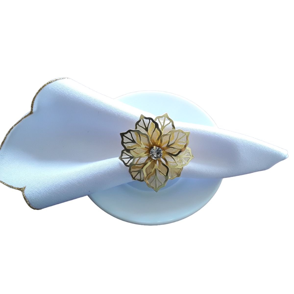ARTESANAL - 6 SERVILLETEROS ANILLOS ARO PARA SERVILLETAS FLOR DORADA