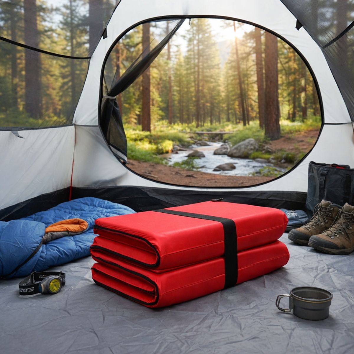 IKSA - Colchoneta Plegable Roja De Camping Grande 180x60x5