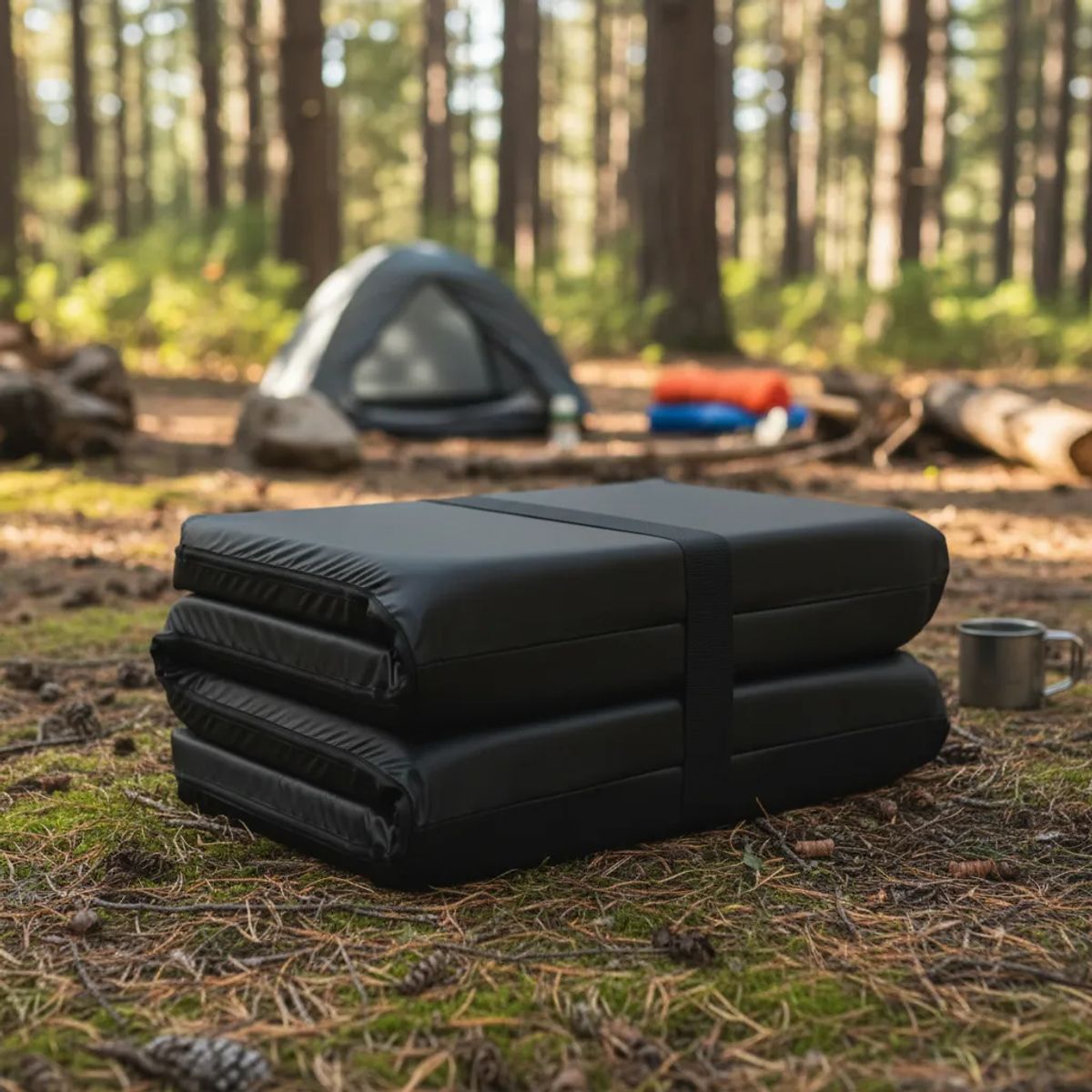 IKSA - Colchoneta Plegable Negra De Camping Grande 180x60x5