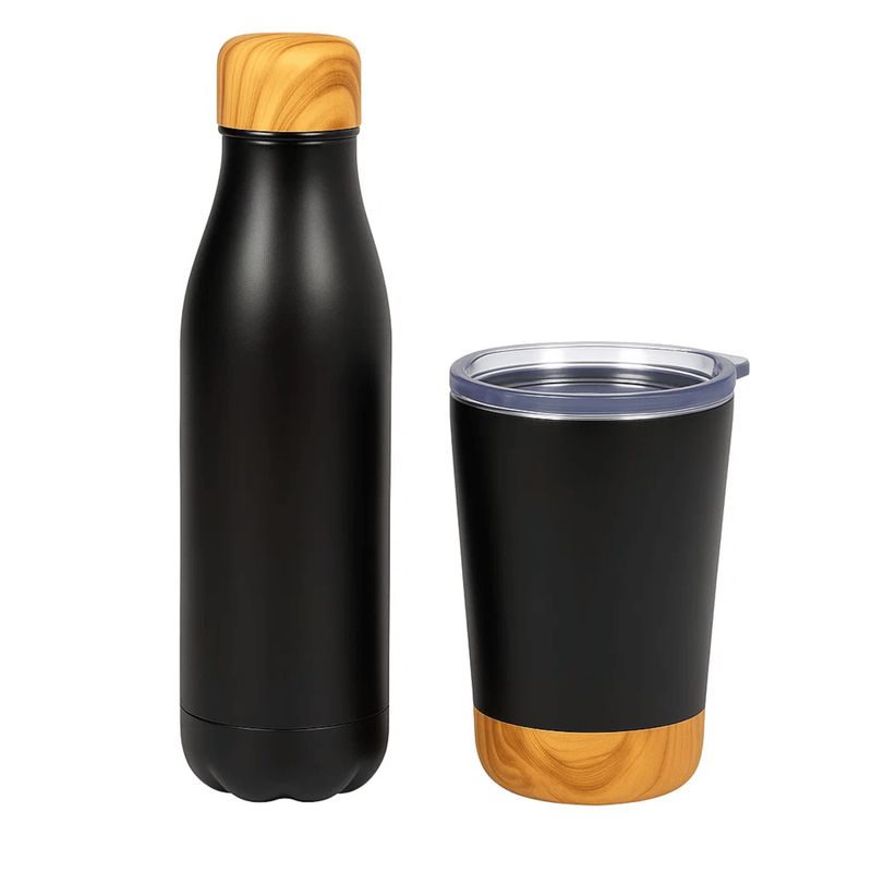 THERMOS - Set x2 Acero Inox – Taza 270 ml y Botella 500 ml Charcoal Wood
