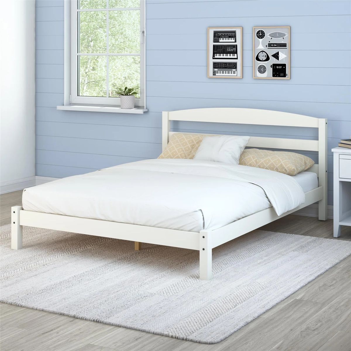 GENERICO - CAMA DOBLE EN MADERA CEDRO NATURAL MACIZA COLOR BLANCO
