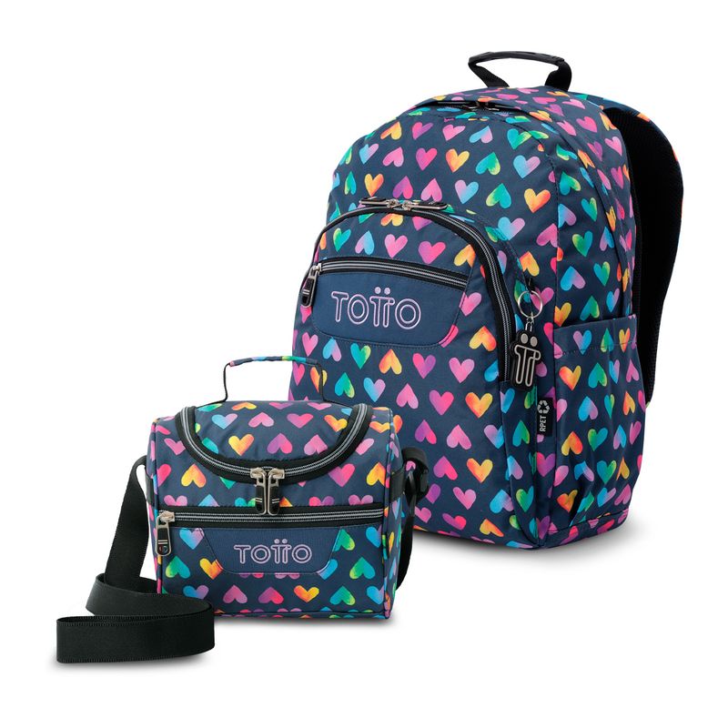 TOTTO - Combo Escolar Morral Acuarela y Lonchera Térmica Pizarra