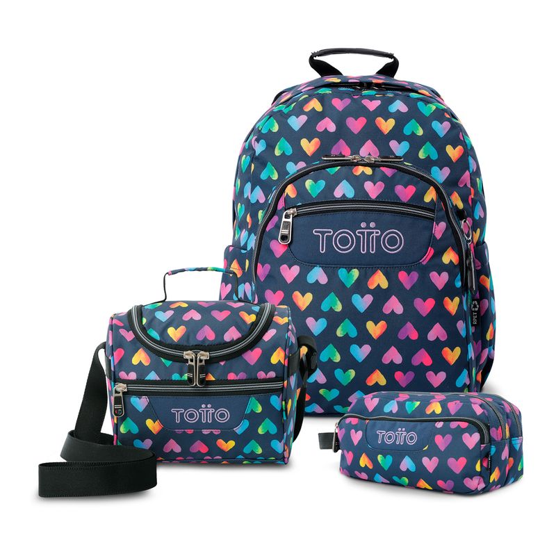 TOTTO - Combo Escolar Morral Acuarela Cartuchera Agapec Lonchera