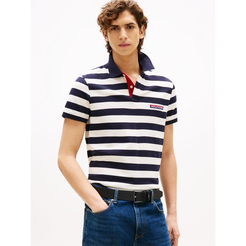 TOMMY HILFIGER - Polo azul de corte regular con diseño de rayas Tommy Hilfiger