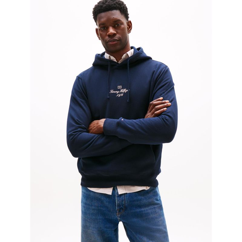 TOMMY HILFIGER - Buzo azul con capota y logo ribeteado Tommy Hilfiger