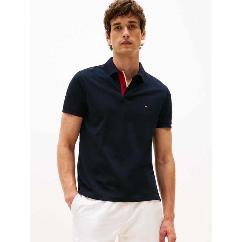 TOMMY HILFIGER - Polo azul de corte regular con tapeta y cuello a contraste Tommy Hilfiger