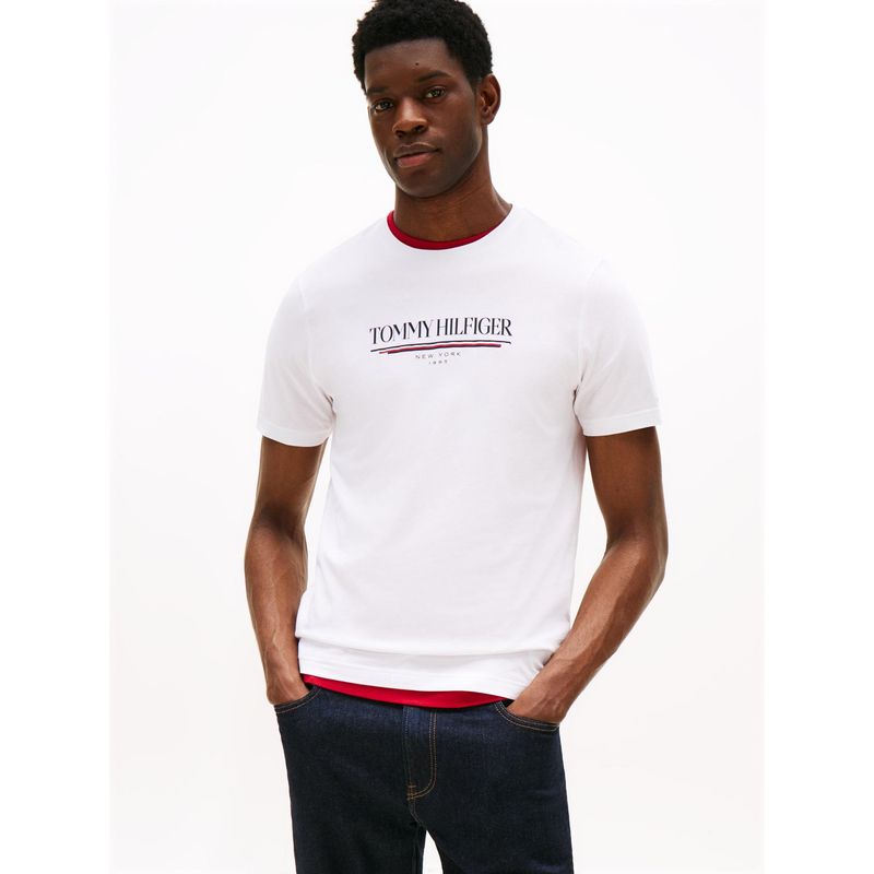 TOMMY HILFIGER - Camiseta blanca de cuello redondo con logo Tommy Hilfiger