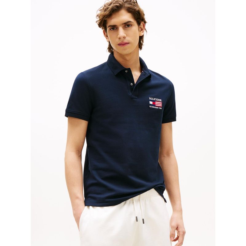 TOMMY HILFIGER - Polo azul de corte regular con logo Tommy Hilfiger