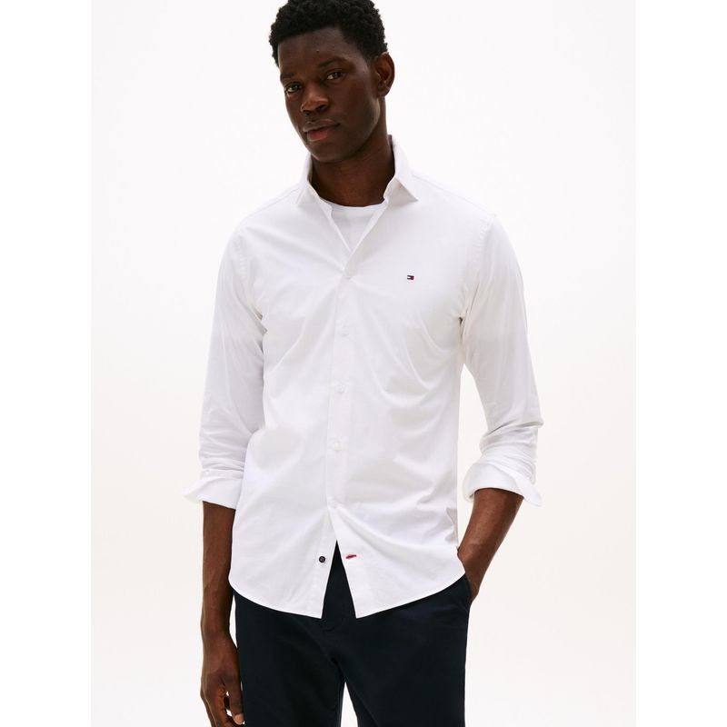 TOMMY HILFIGER - Camisa blanca de manga larga con diseño de popelina Tommy Hilfiger
