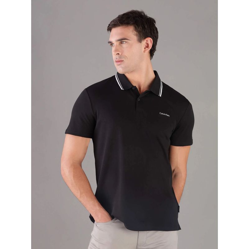 CALVIN KLEIN - Polo negro con ribete de algodón líquido Calvin Klein