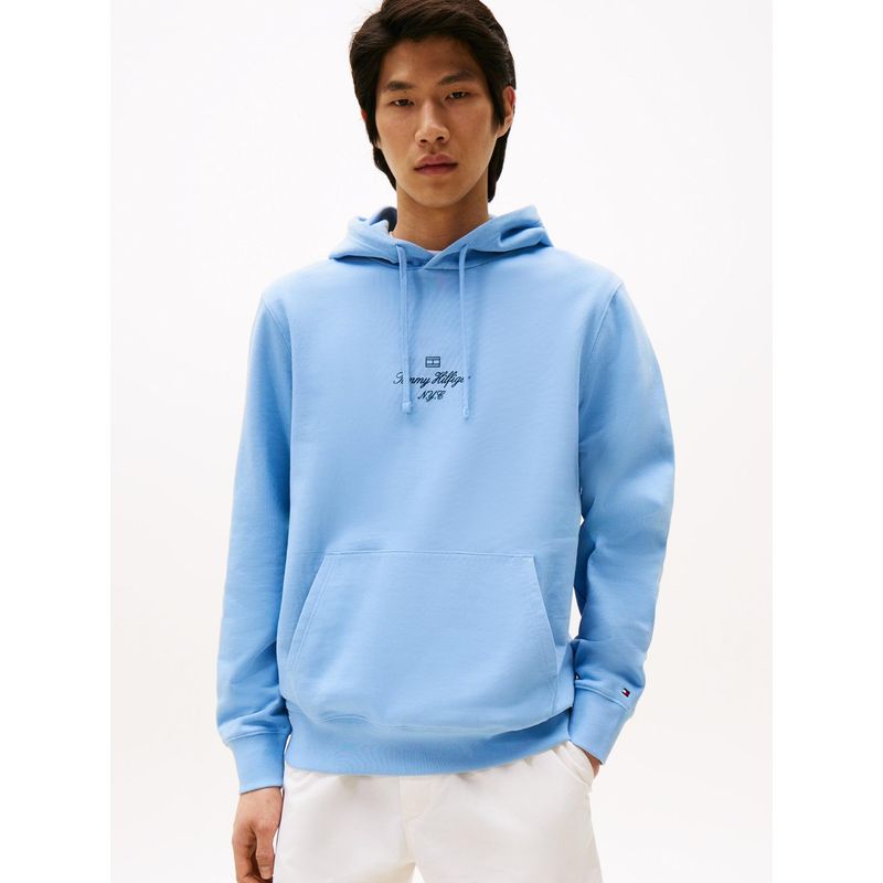 TOMMY HILFIGER - Buzo celeste con capota y logo ribeteado Tommy Hilfiger