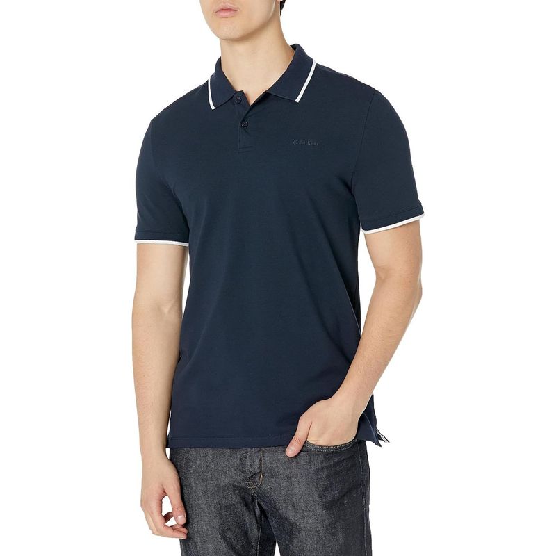 CALVIN KLEIN - Polo azul piqué de algodón Calvin Klein