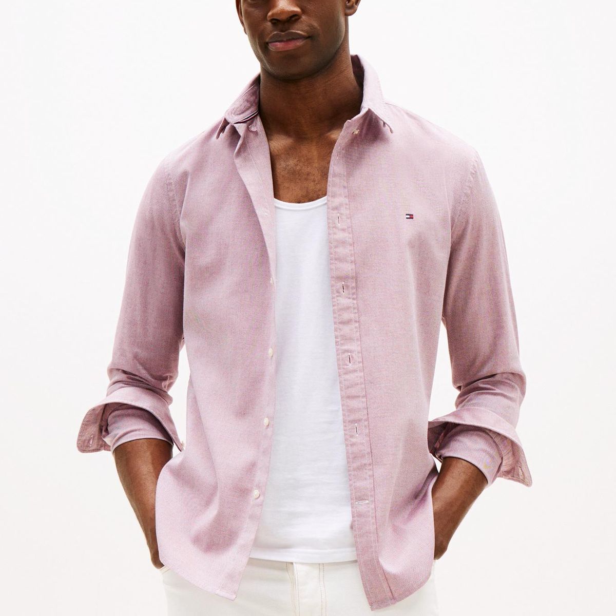 TOMMY HILFIGER - Camisa rosada Dobby de manga larga Tommy Hilfiger