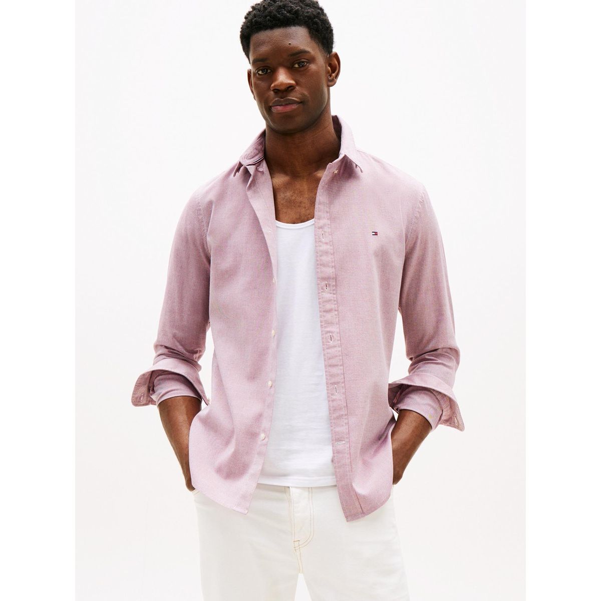 TOMMY HILFIGER - Camisa rosada Dobby de manga larga Tommy Hilfiger