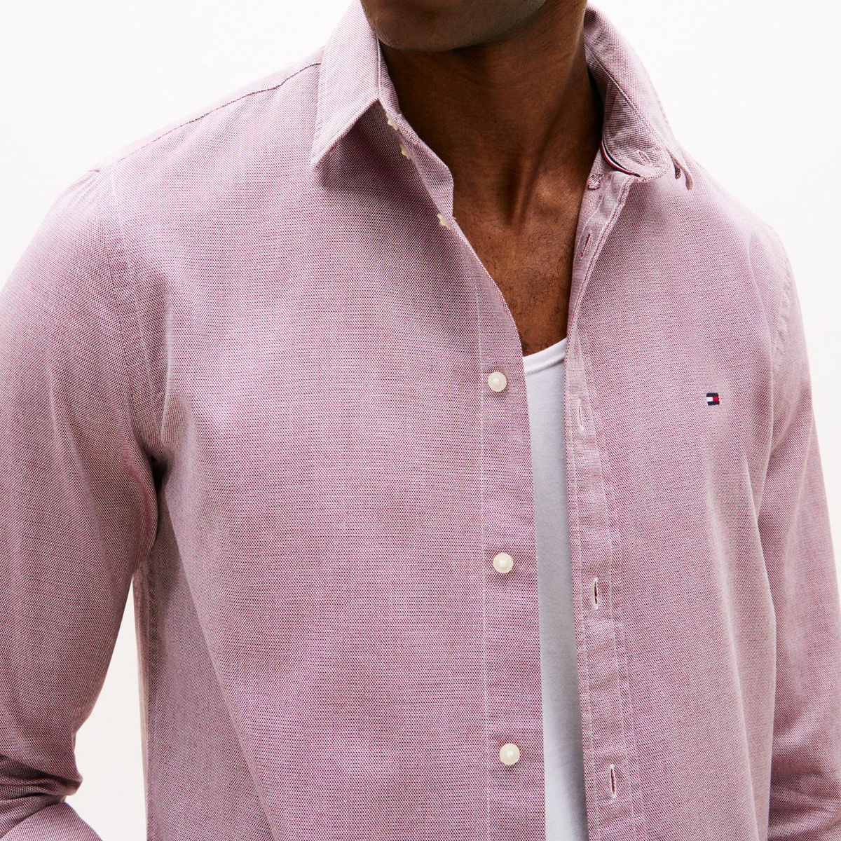 TOMMY HILFIGER - Camisa rosada Dobby de manga larga Tommy Hilfiger
