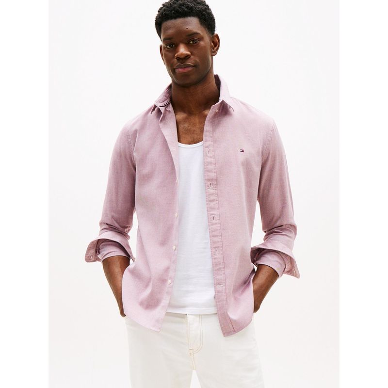 TOMMY HILFIGER - Camisa rosada Dobby de manga larga Tommy Hilfiger
