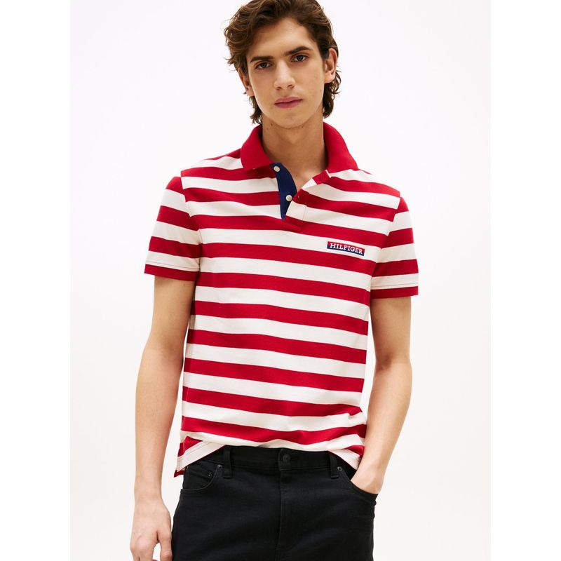 TOMMY HILFIGER - Polo rojo de corte regular con diseño de rayas Tommy Hilfiger