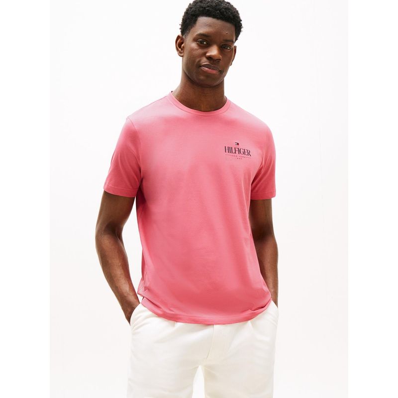 TOMMY HILFIGER - Camiseta rosa de cuello redondo con logo Tommy Hilfiger