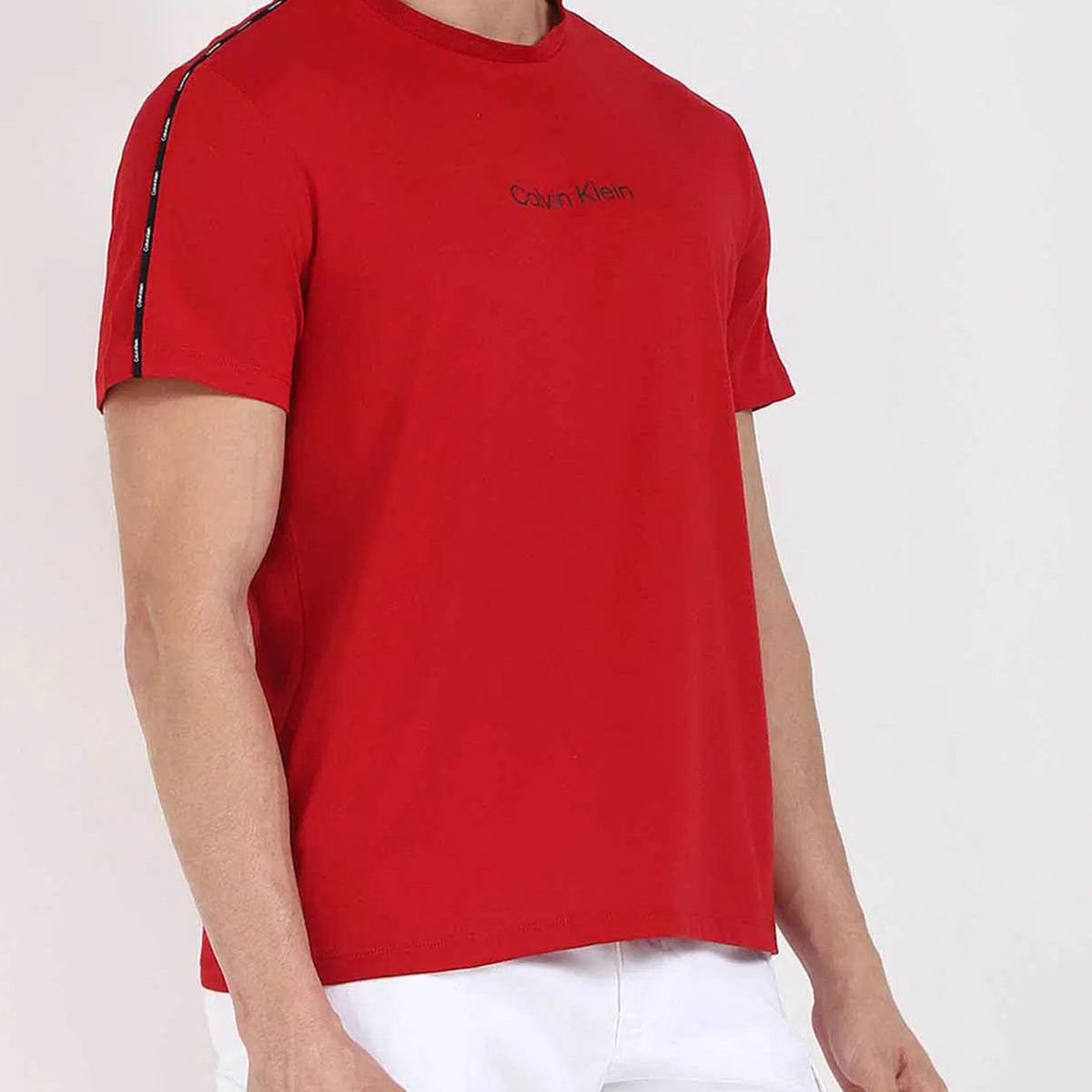 CALVIN KLEIN - Camiseta roja con ribete de logotipo en las mangas Calvin Klein