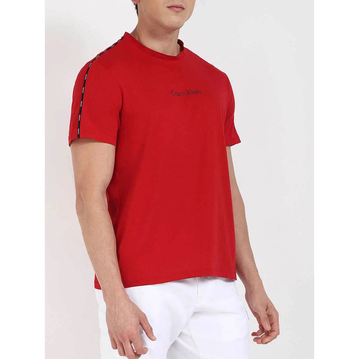 CALVIN KLEIN - Camiseta roja con ribete de logotipo en las mangas Calvin Klein