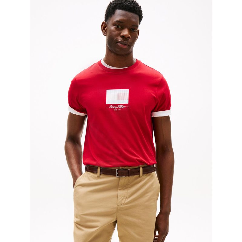 TOMMY HILFIGER - Camiseta roja con logo de rayas Ithaca Tommy Hilfiger