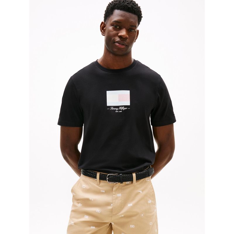 TOMMY HILFIGER - Camiseta negra con logo de rayas Ithaca Tommy Hilfiger
