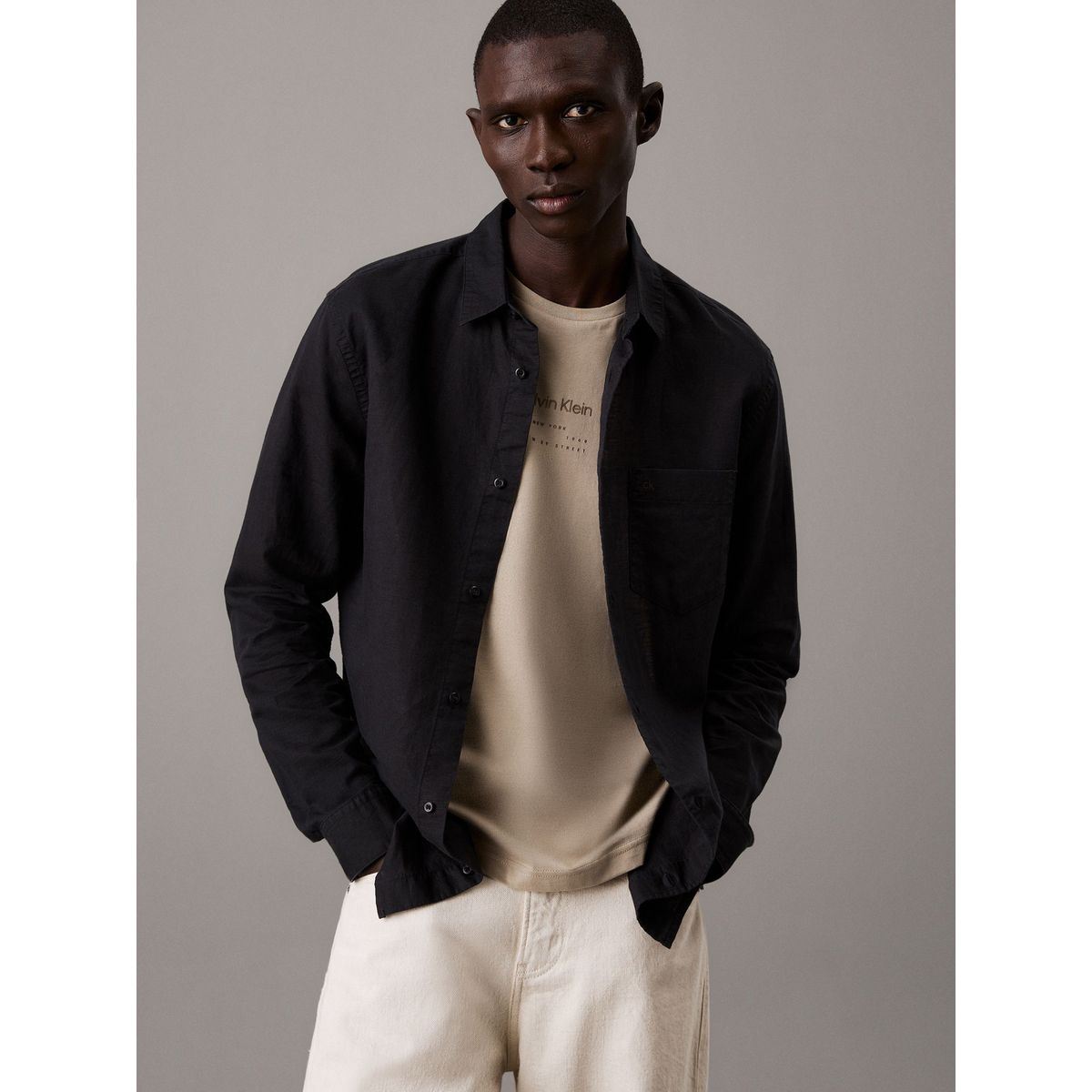 CALVIN KLEIN - Camisa negra de lino y algodón Calvin Klein
