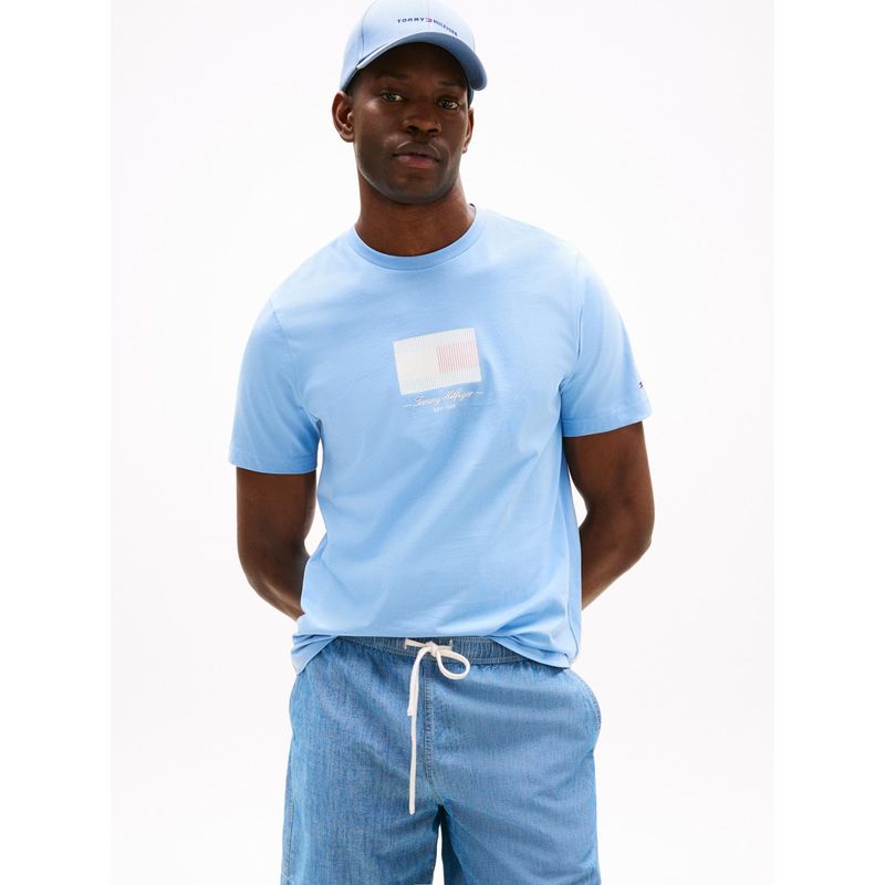 TOMMY HILFIGER - Camiseta celeste con logo de rayas Ithaca Tommy Hilfiger