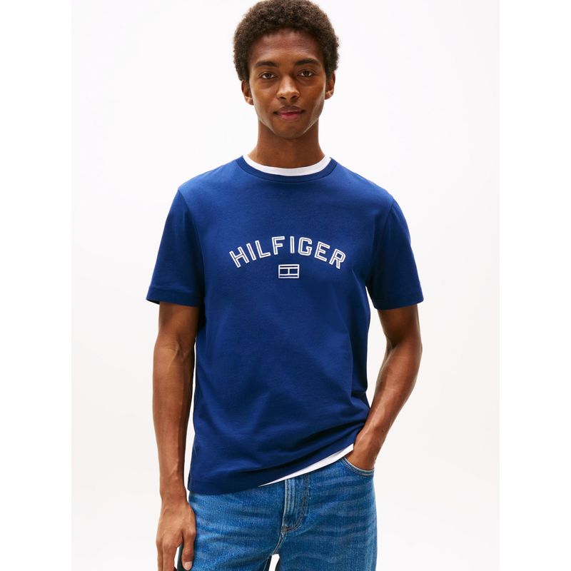TOMMY HILFIGER - Camiseta azul Flock con logo estampado Tommy Hilfiger