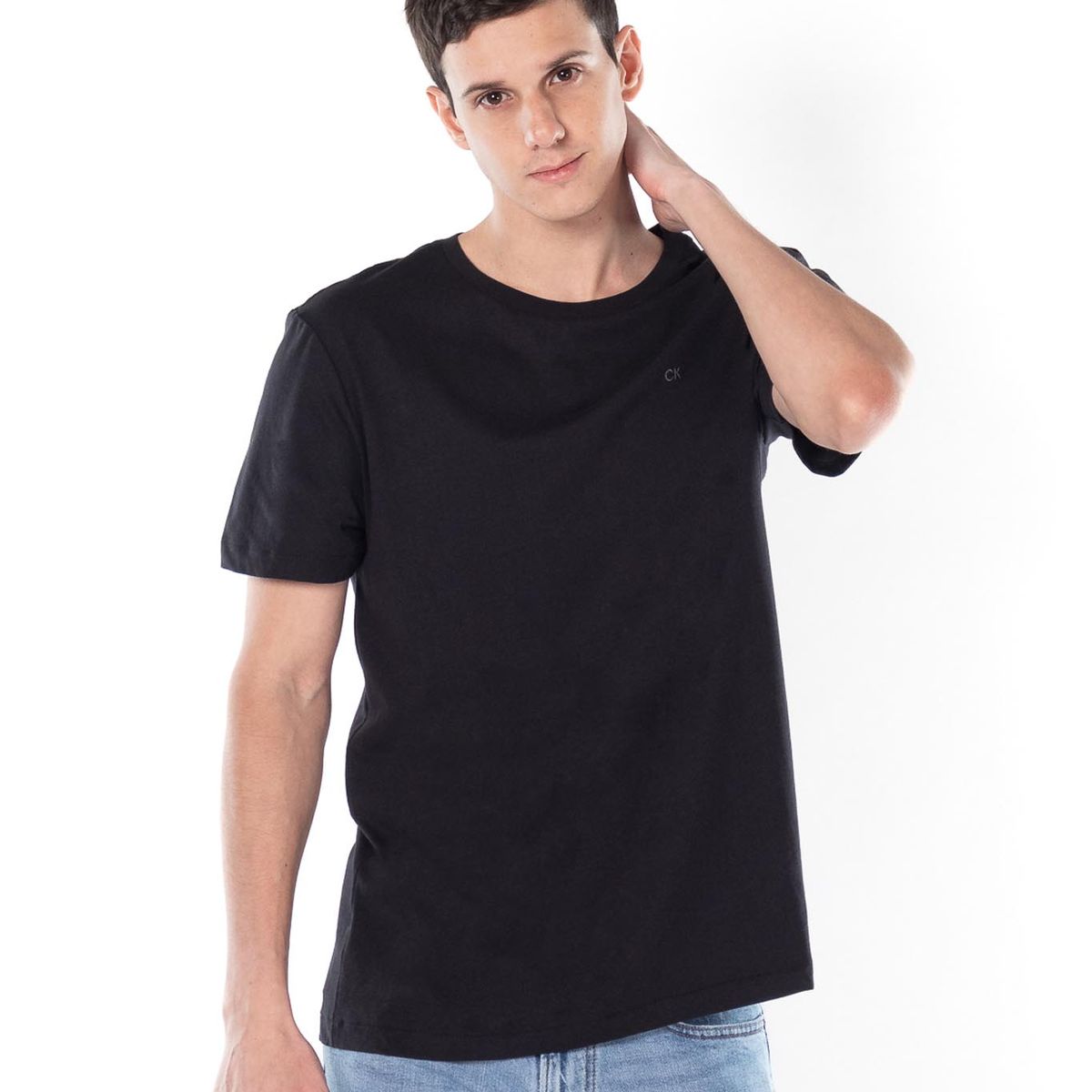 CALVIN KLEIN - Camiseta negra solid liquid con logo Calvin Klein