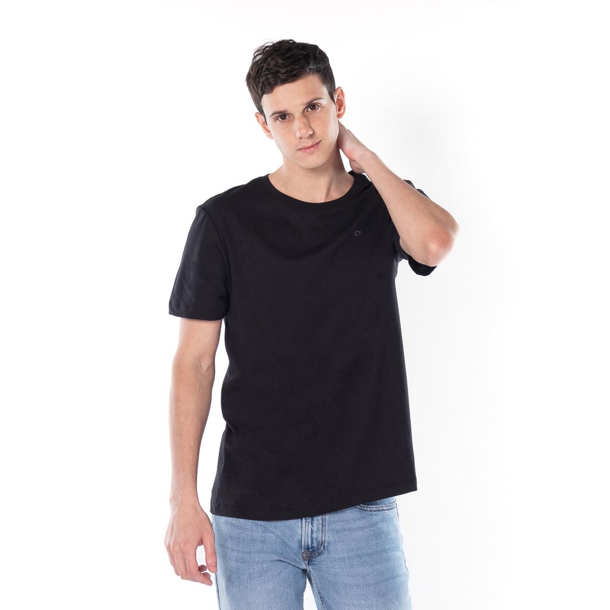 CALVIN KLEIN - Camiseta negra solid liquid con logo Calvin Klein