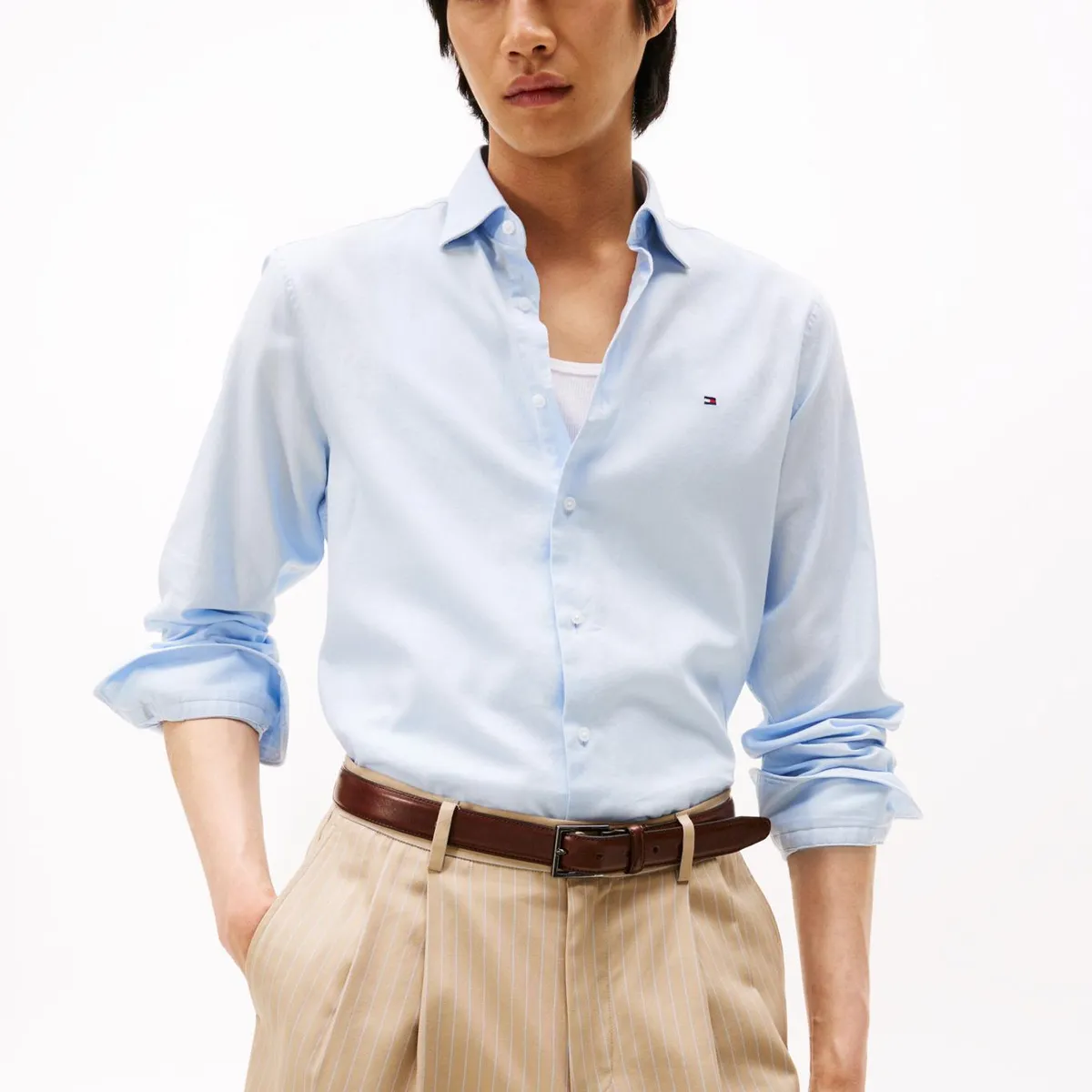 TOMMY HILFIGER - Camisa celeste Twill de manga larga Tommy Hilfiger