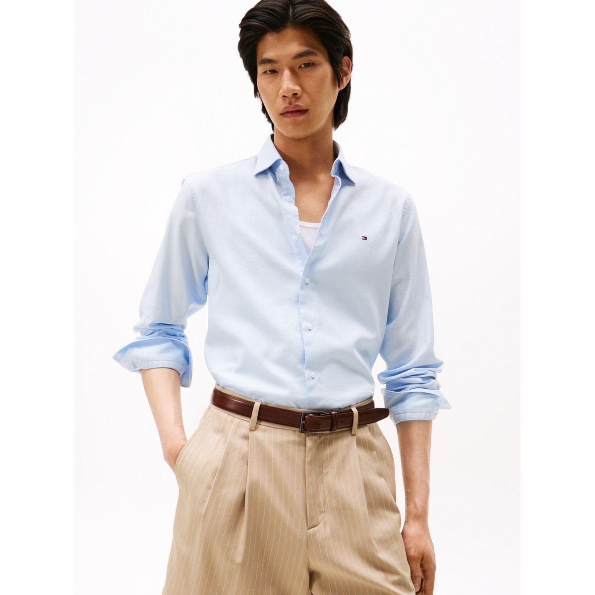 TOMMY HILFIGER - Camisa celeste Twill de manga larga Tommy Hilfiger