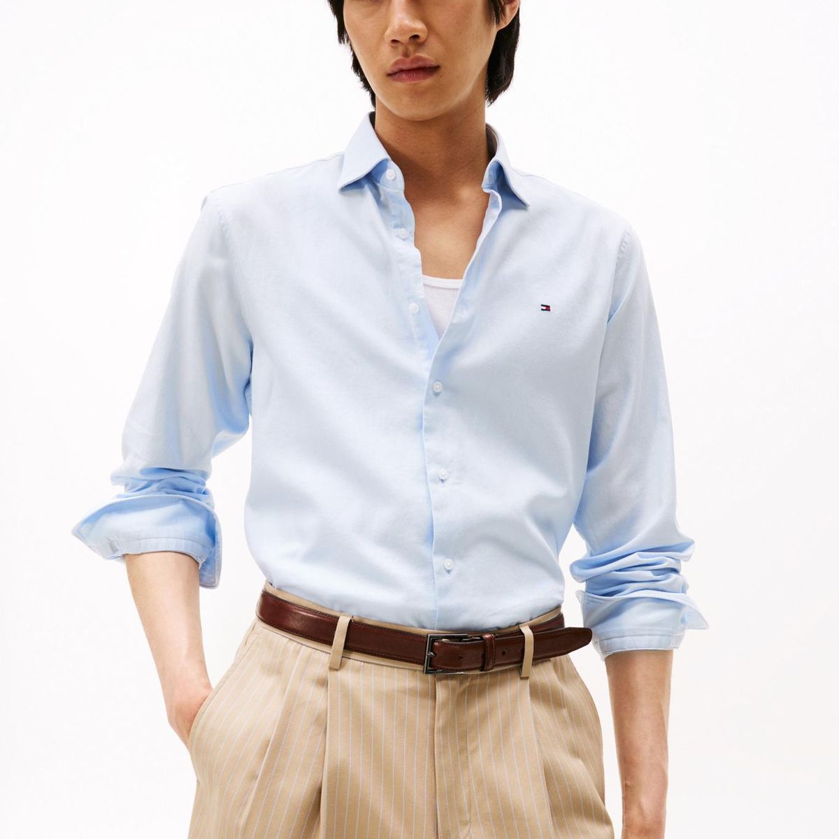 TOMMY HILFIGER - Camisa celeste Twill de manga larga Tommy Hilfiger