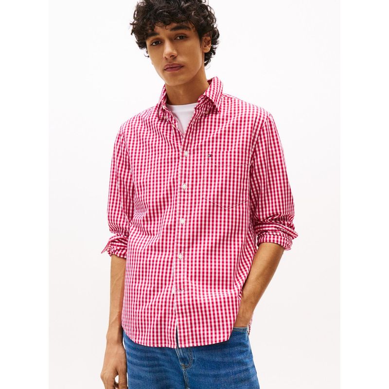 TOMMY HILFIGER - Camisa roja TH Flex de cuadros y corte regular Tommy Hilfiger
