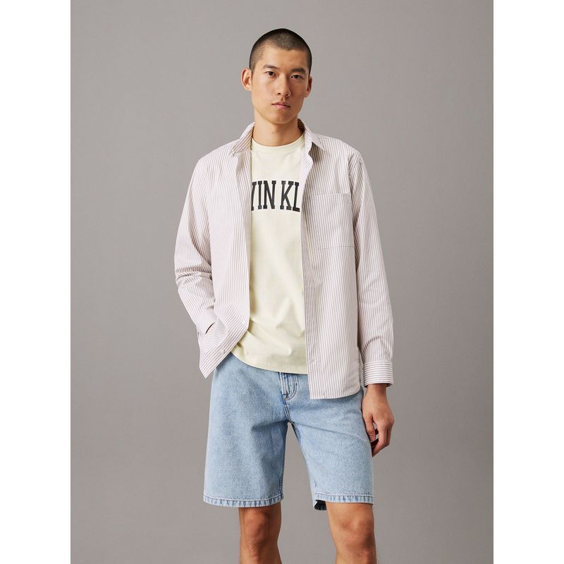 CALVIN KLEIN - Camisa beige elástica a rayas de popelina Calvin Klein