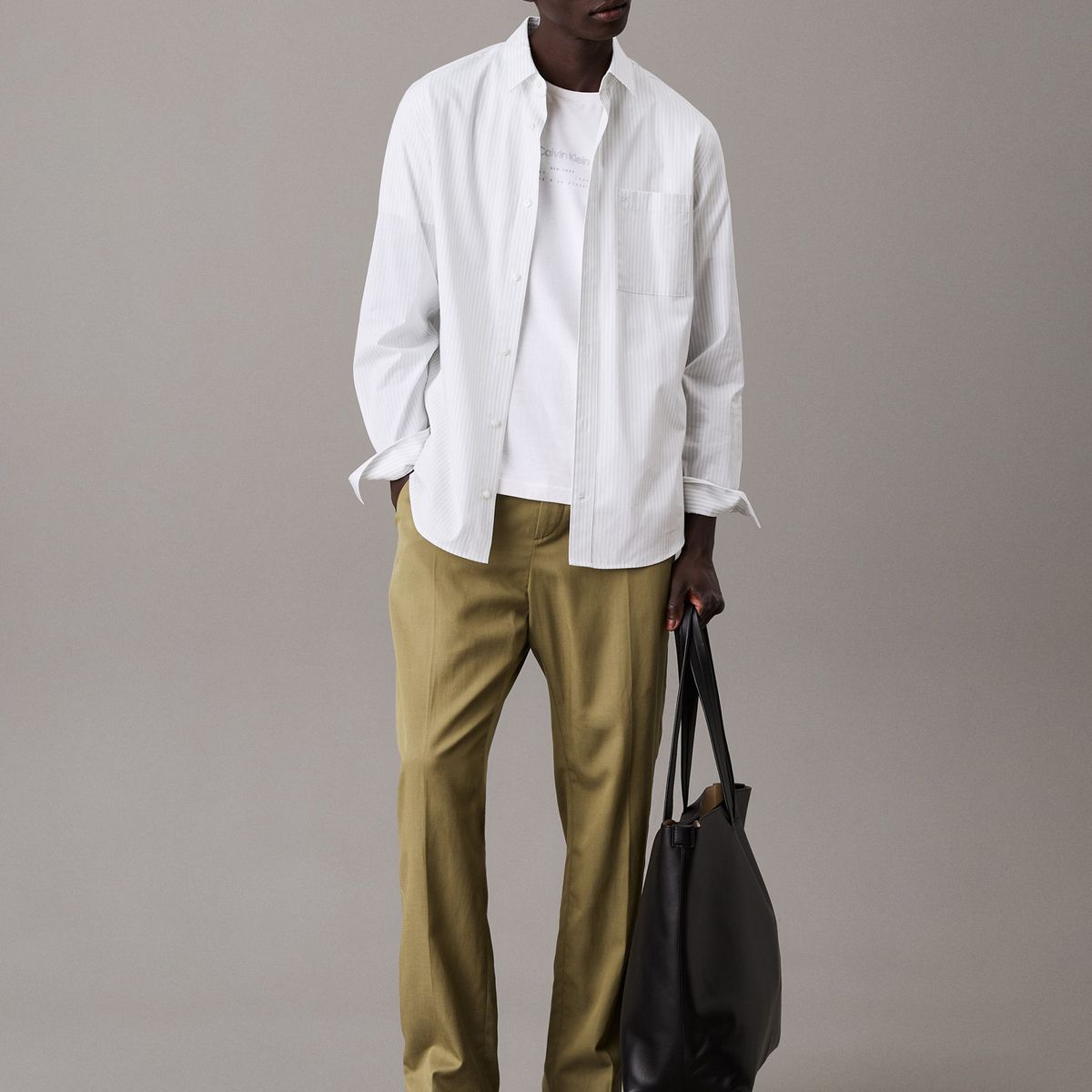 CALVIN KLEIN - Camisa gris elástica a rayas de popelina Calvin Klein