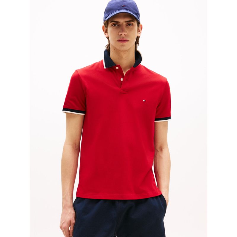 TOMMY HILFIGER - Polo rojo con cuello de punto a contraste Tommy Hilfiger
