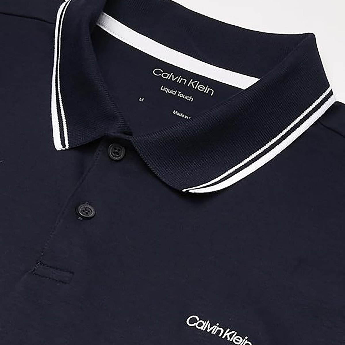 CALVIN KLEIN - Polo azul con ribete de algodón líquido Calvin Klein