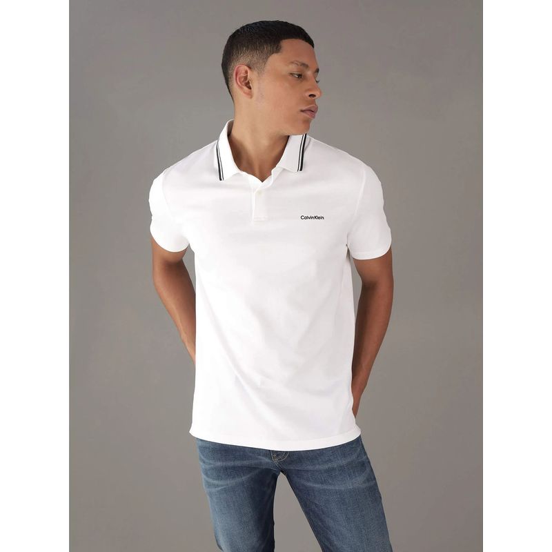 CALVIN KLEIN - Polo blanco con ribete de algodón líquido Calvin Klein