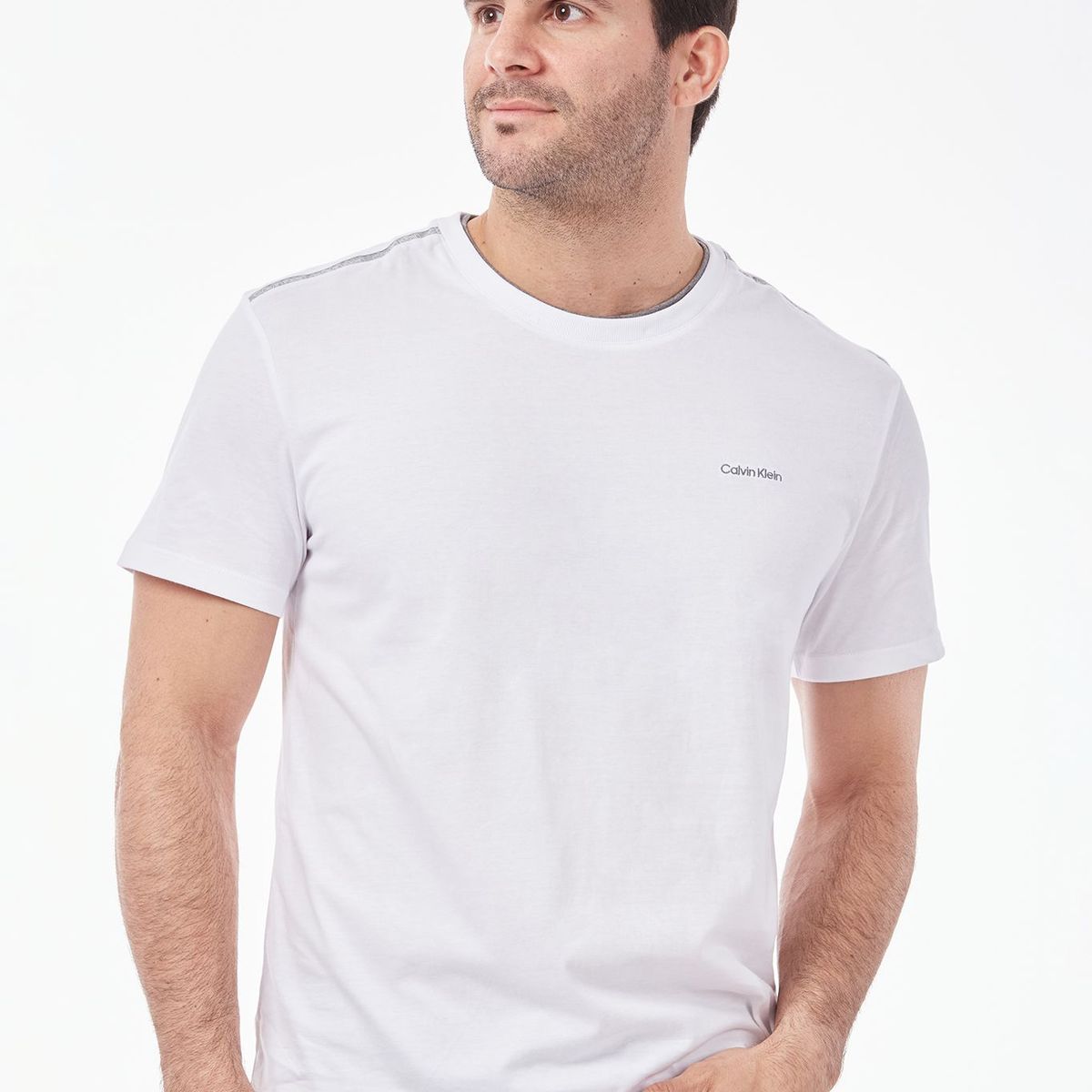 CALVIN KLEIN - Camiseta blanca manga corta con cinta distintiva en los hombros Calvin Klein