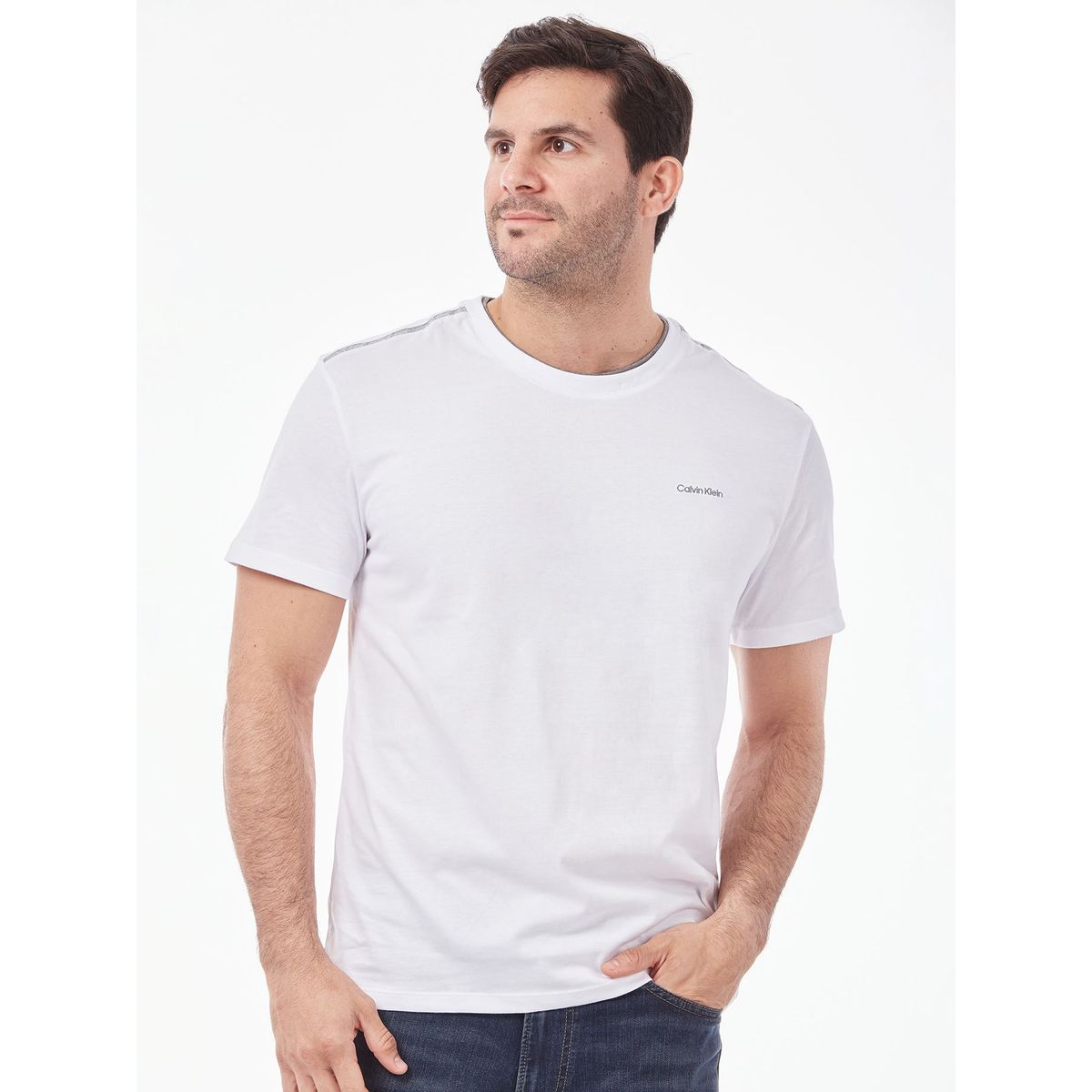 CALVIN KLEIN - Camiseta blanca manga corta con cinta distintiva en los hombros Calvin Klein
