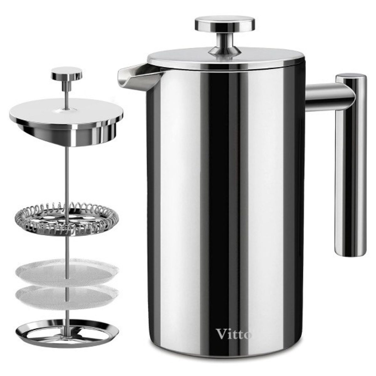 VITTO - Cafetera Prensa Francesa De Doble Pared Acero Inoxidable 600ml