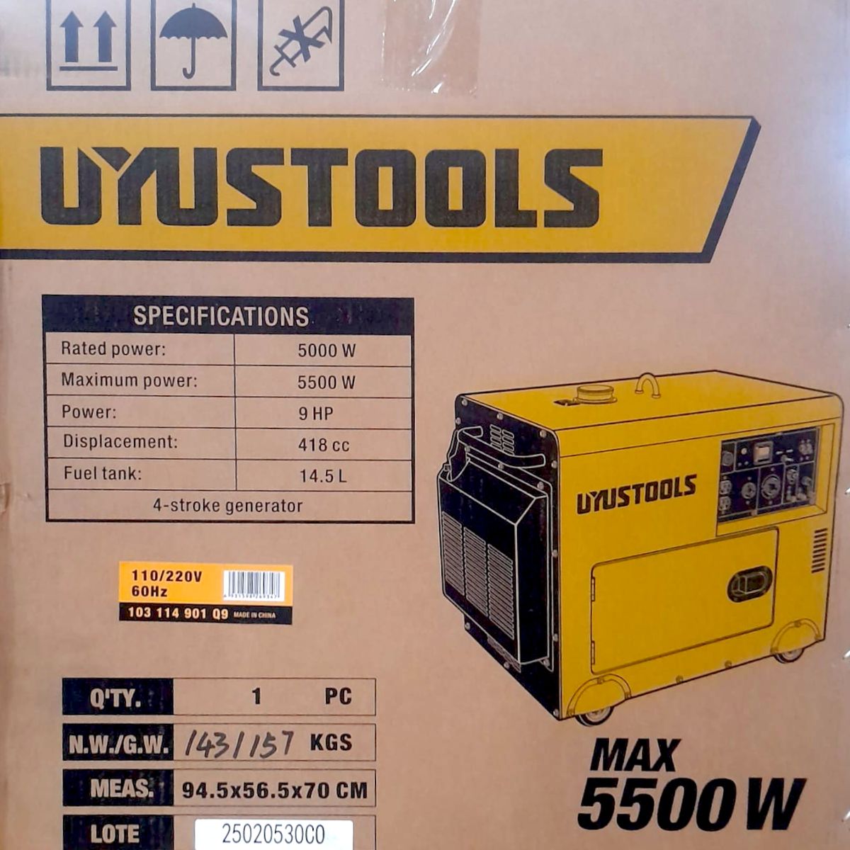 UYUSTOOLS - Generador Diésel Planta Eléctrica 5500w 9hp Uyustools 418cc