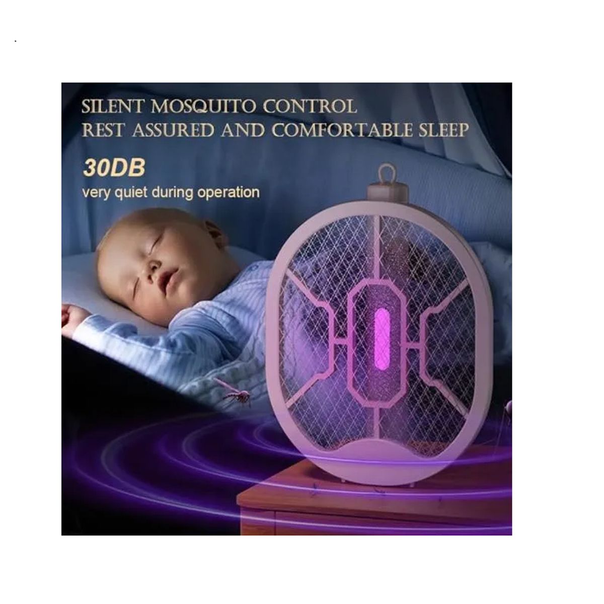 GENERICO - Raqueta Lampara Mata Mosquitos Zancudos Carga Usb Plegable