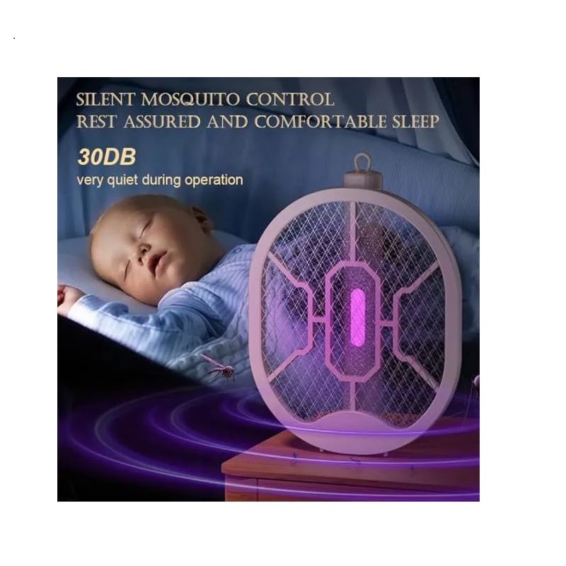 GENERICO - Raqueta Lampara Mata Mosquitos Zancudos Carga Usb Plegable