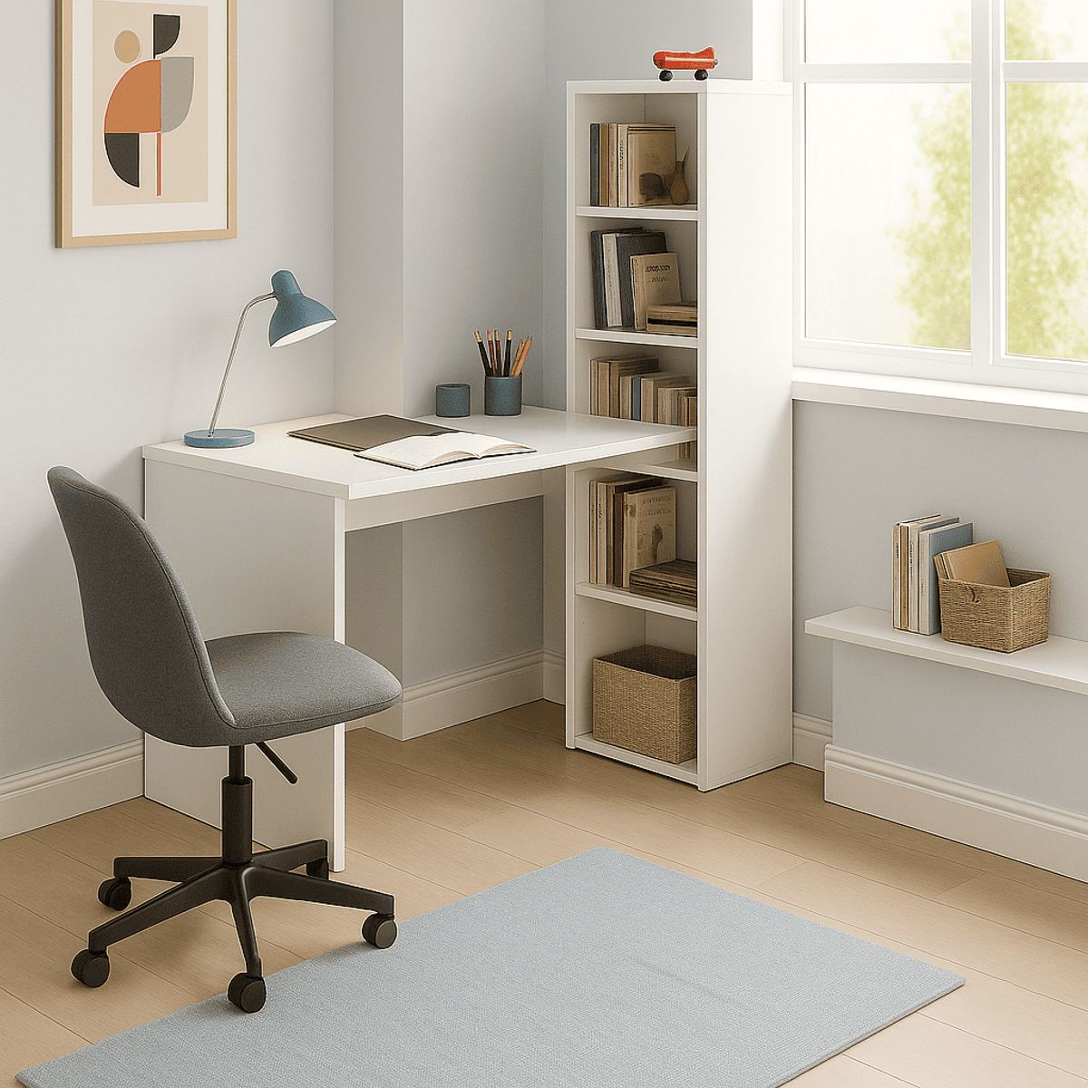 GENERICO - Escritorio con biblioteca moderno minimalista blanco_.