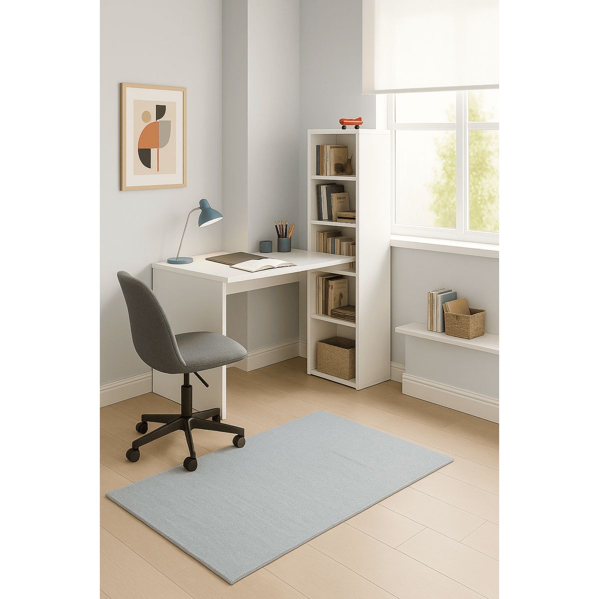 GENERICO - Escritorio con biblioteca moderno minimalista blanco_.