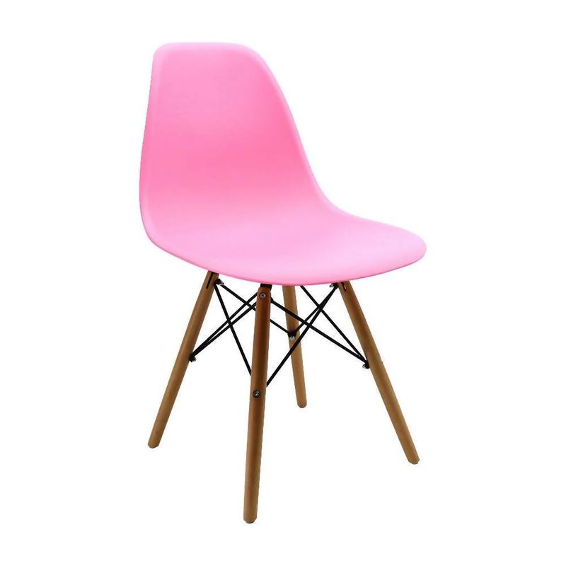 GENERAL - Silla Plastica Elegante Rosada Patas De Madera